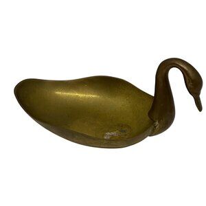 VTG Boho Hollywood Regency Solid Brass Swan Trinket Dish Tray Made India Decor